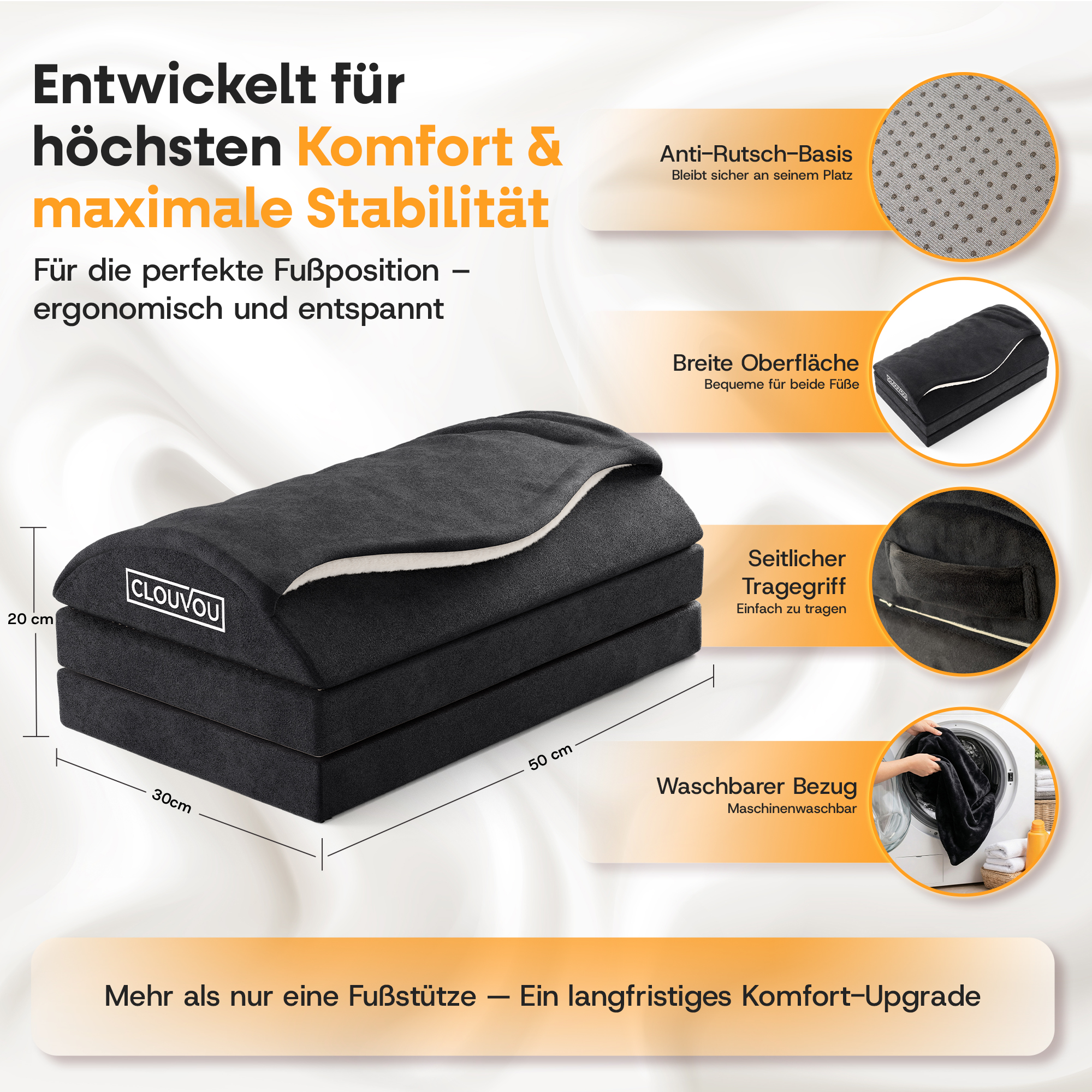 CLOUVOU MasterRest – Repose-pieds ergonomique | 3 niveaux de hauteur & pochette chauffante
