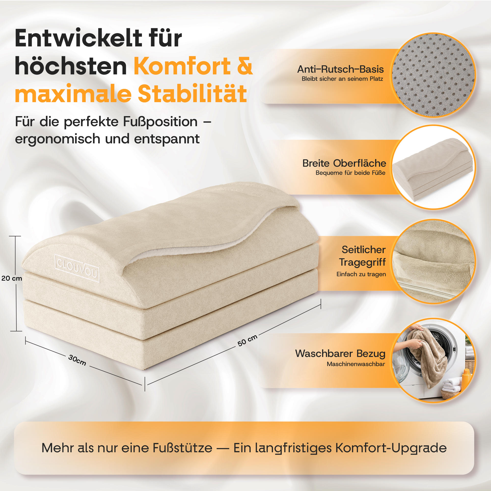 CLOUVOU MasterRest – Repose-pieds ergonomique | 3 niveaux de hauteur & pochette chauffante