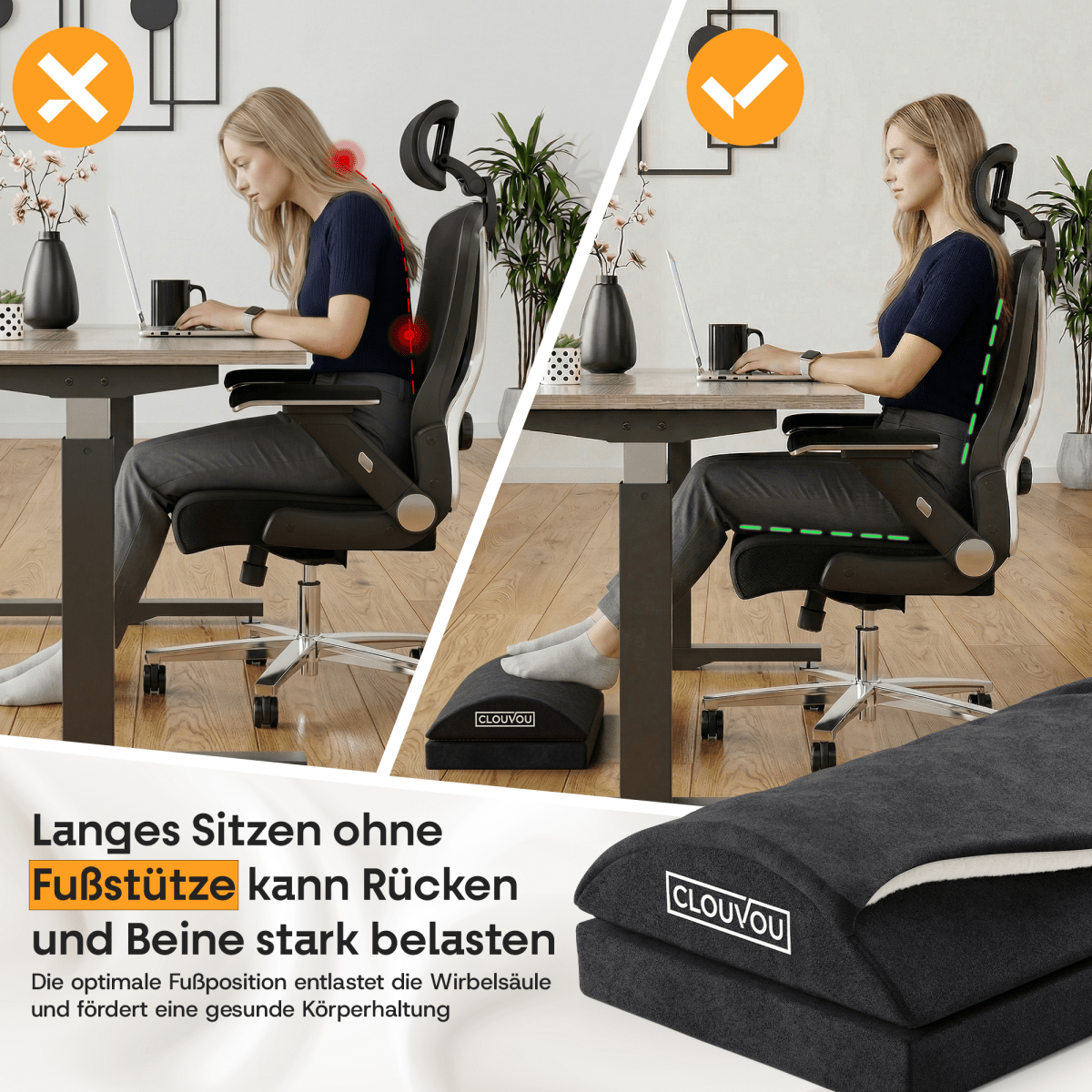 CLOUVOU CleverRest – Fußstütze mit Wärmetasche | 2 Höhenstufen - Clouvou