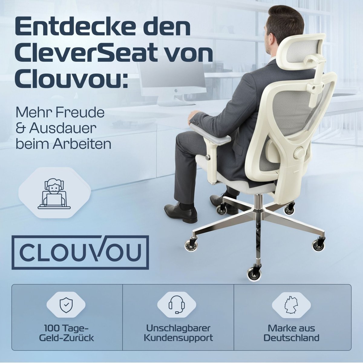 CLOUVOU CleverSeat - Ergonomischer Testsieger Bürostuhl - Clouvou Creme