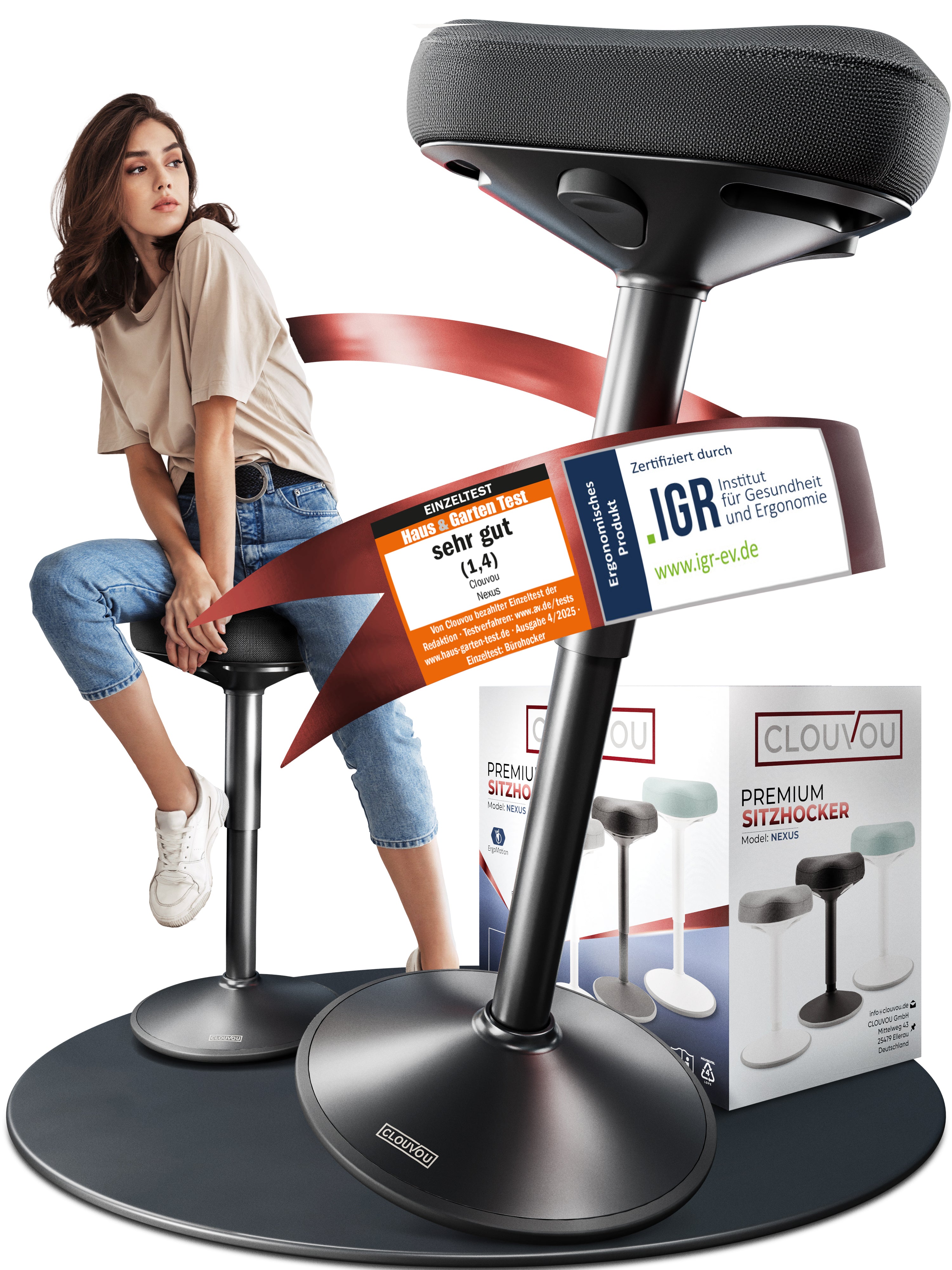 CLOUVOU Nexus - Ergonomischer Hocker „Eine stilvolle neue Art des Sitzens“ - Clouvou #farbe_schwarz
