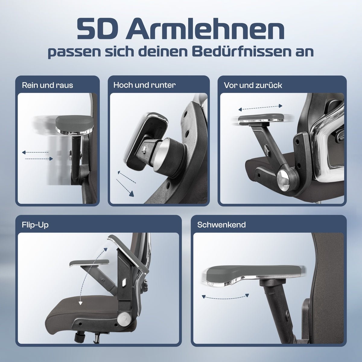 CLOUVOU PowerSeat - Ergonomischer Bürostuhl „ Extra breit gebaut und weich wie auf einer Matratze“ - Clouvou#farbe_grau