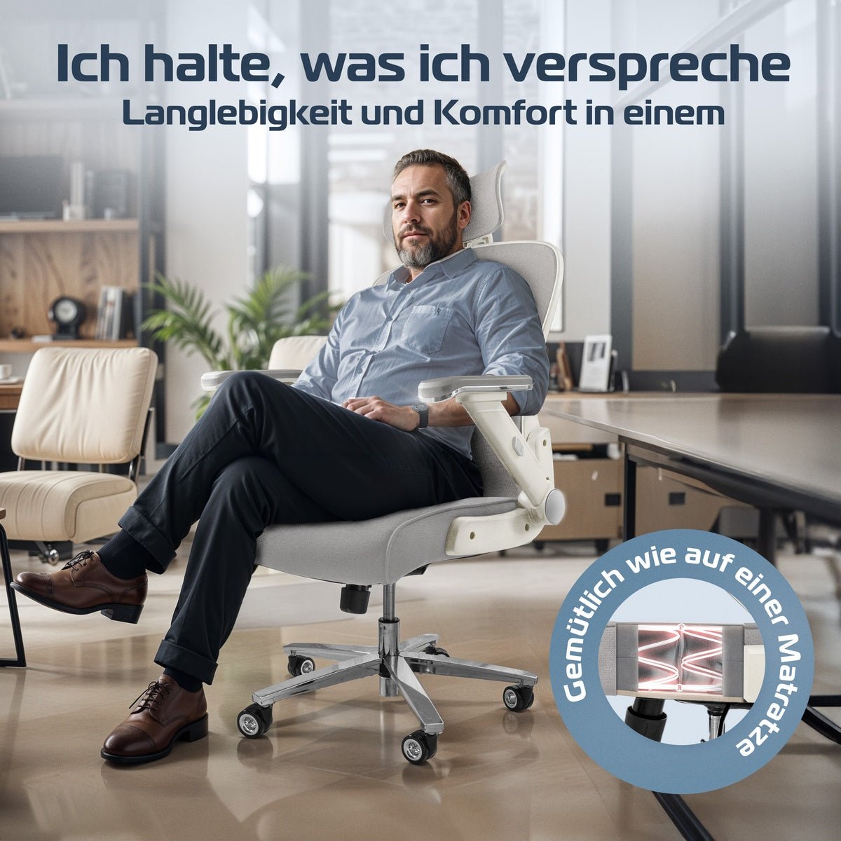 CLOUVOU PowerSeat - Ergonomischer Bürostuhl „ Extra breit gebaut und weich wie auf einer Matratze“ - Clouvou#farbe_creme