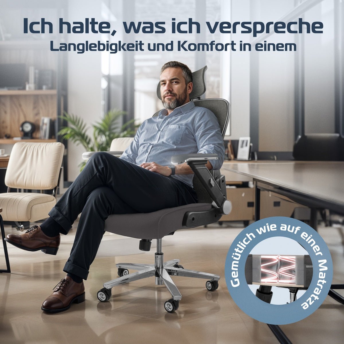 CLOUVOU PowerSeat - Ergonomischer Bürostuhl „ Extra breit gebaut und weich wie auf einer Matratze“ - Clouvou#farbe_grau