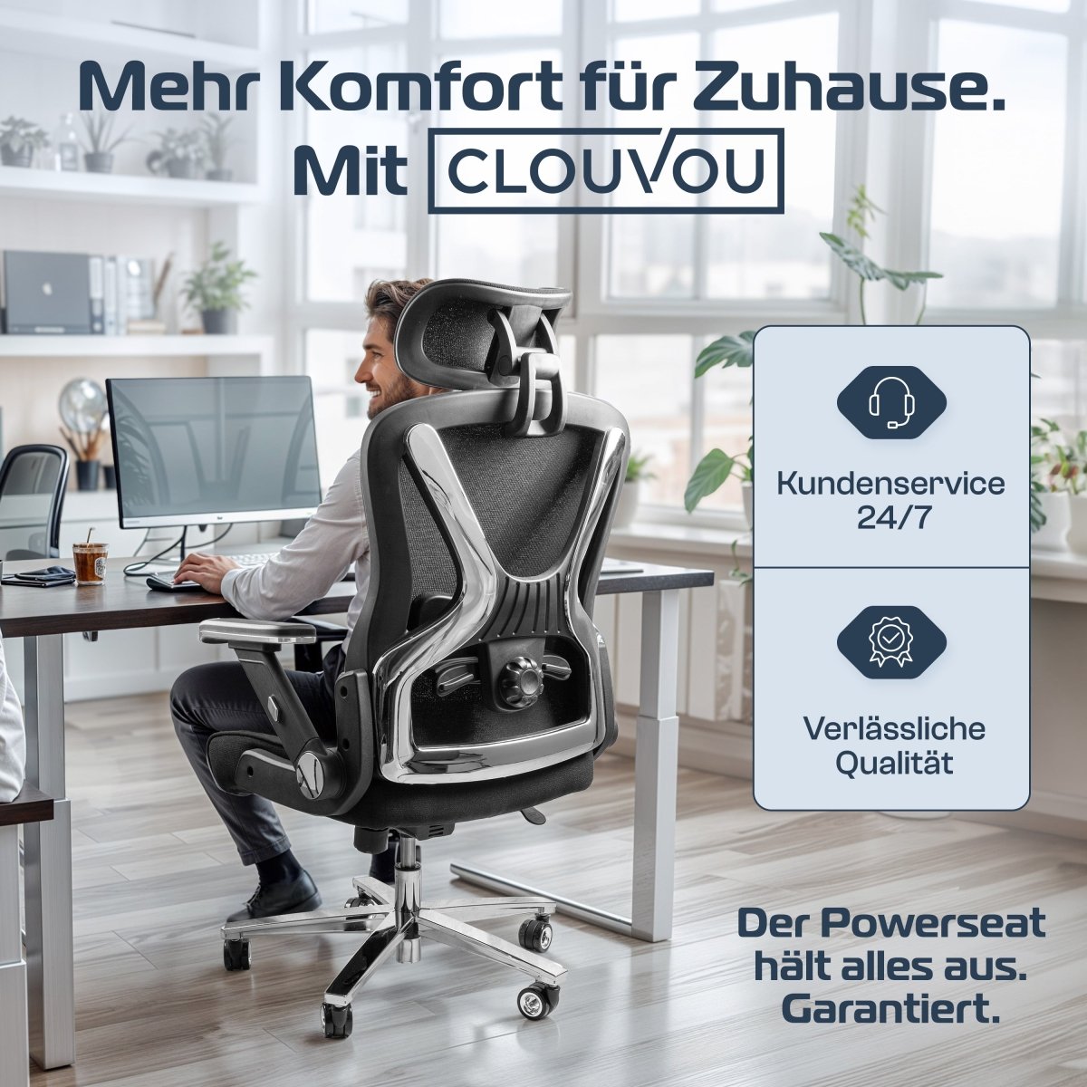 CLOUVOU PowerSeat - Ergonomischer Bürostuhl „ Extra breit gebaut und weich wie auf einer Matratze“ - Clouvou #farbe_schwarz