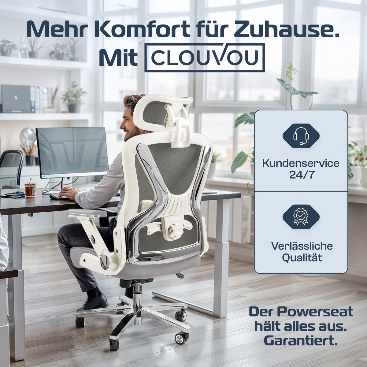 CLOUVOU PowerSeat - Ergonomischer Bürostuhl „ Extra breit gebaut und weich wie auf einer Matratze“ - Clouvou#farbe_creme