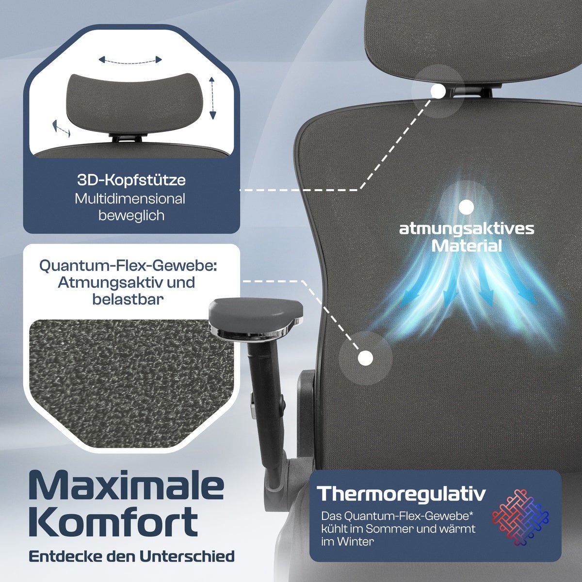 CLOUVOU PowerSeat - Ergonomischer Bürostuhl „ Extra breit gebaut und weich wie auf einer Matratze“ - Clouvou#farbe_grau