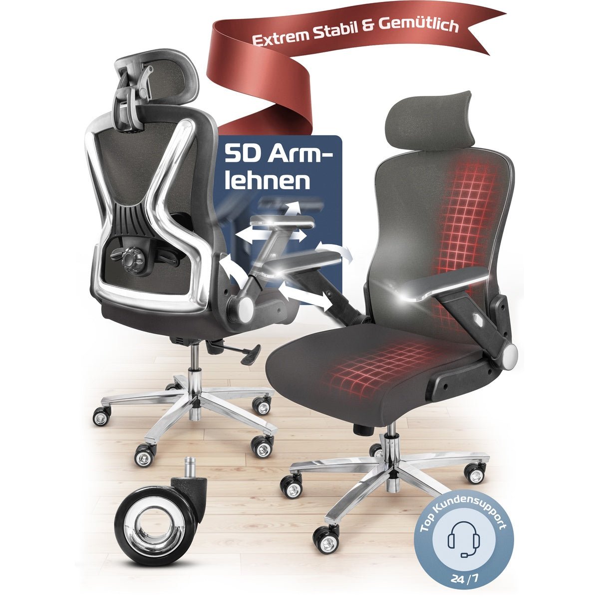 CLOUVOU PowerSeat - Ergonomischer Bürostuhl „ Extra breit gebaut und weich wie auf einer Matratze“ - Clouvou#farbe_grau