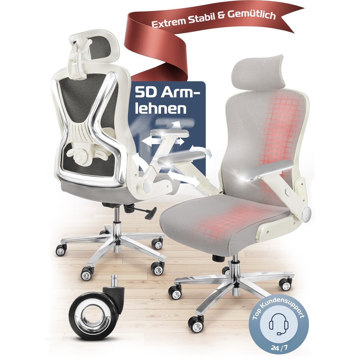 CLOUVOU PowerSeat - Ergonomischer Bürostuhl „ Extra breit gebaut und weich wie auf einer Matratze“ - Clouvou#farbe_creme