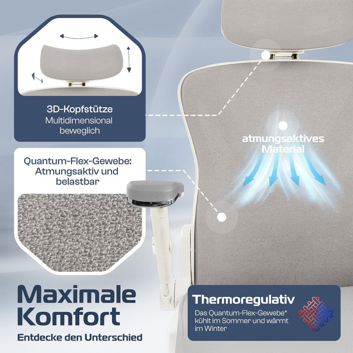 CLOUVOU PowerSeat - Ergonomischer Bürostuhl „ Extra breit gebaut und weich wie auf einer Matratze“ - Clouvou#farbe_creme