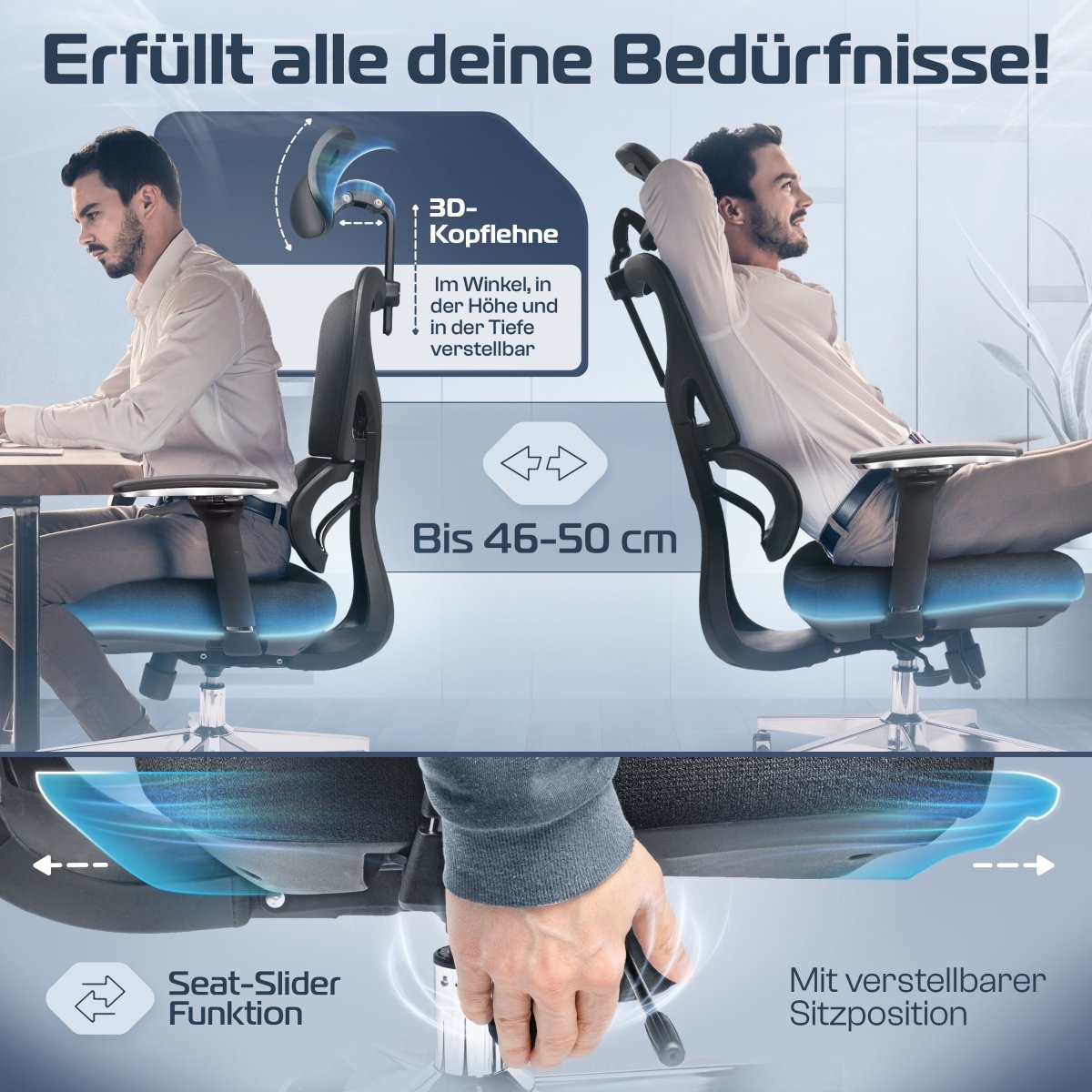 CLOUVOU ProSeat – Ergonomischer Bürostuhl "Maximaler Komfort, den ganzen Tag" - Clouvou #farbe_schwarz