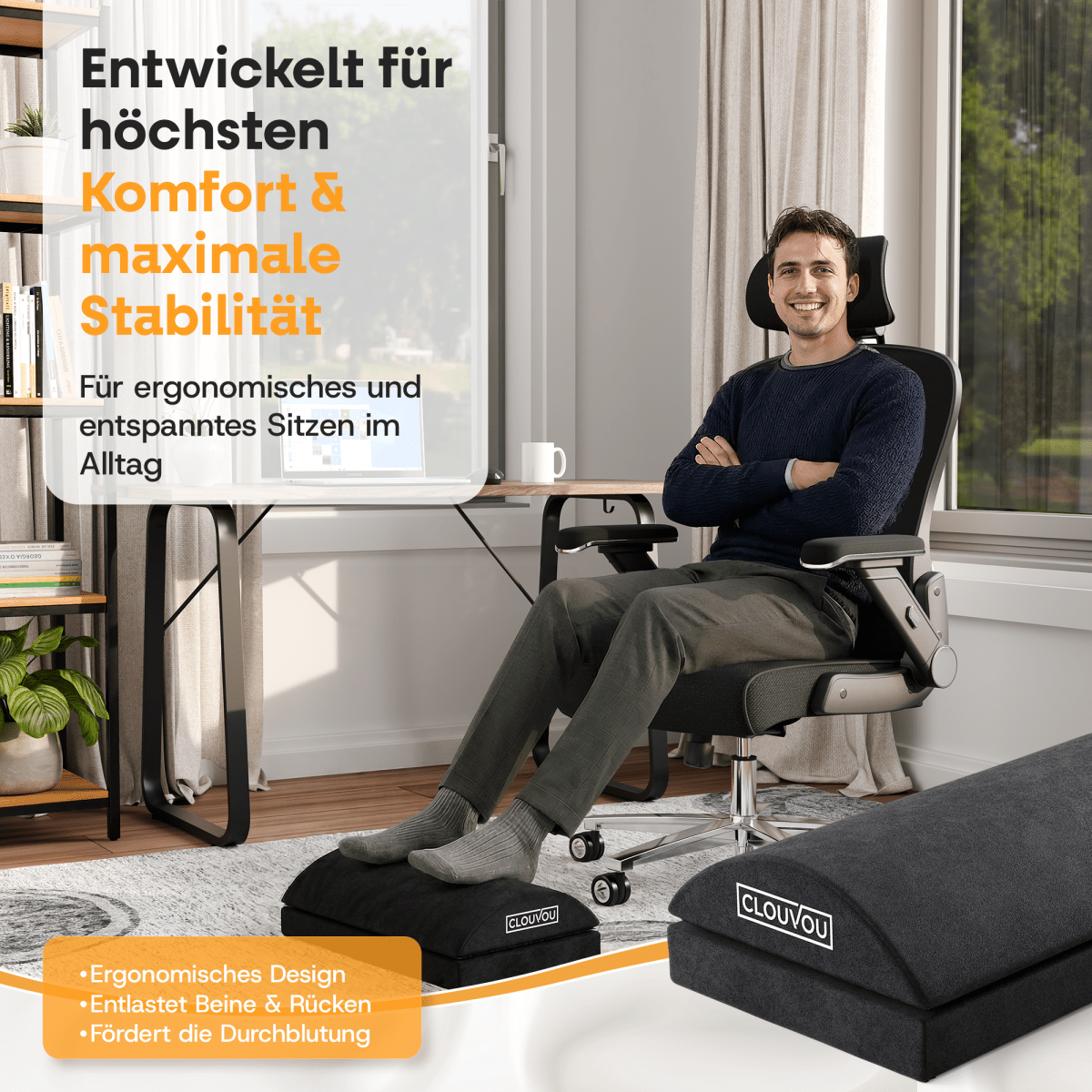 CLOUVOU SmartRest – Ergonomische Fußstütze | 2 Höhenstufen - Clouvou