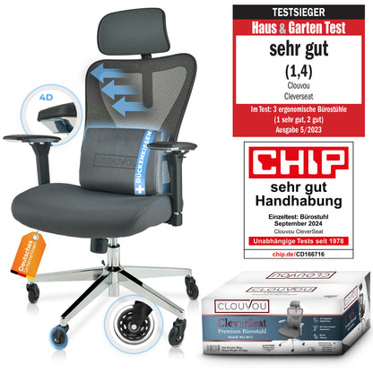 CLOUVOU CleverSeat - Ergonomischer Bürostuhl "Zeitloses Design trifft auf unschlagbare Qualität" - Clouvou #farbe_grau