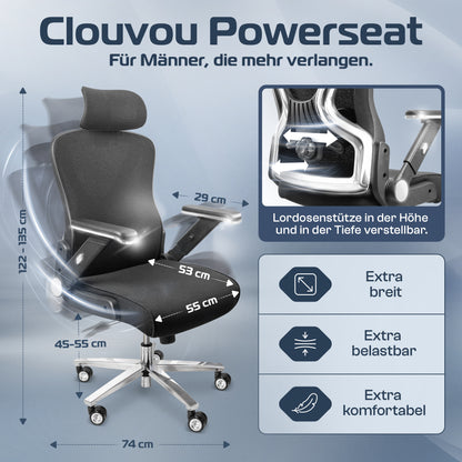 CLOUVOU PowerSeat - Ergonomischer Bürostuhl „ Extra breit gebaut und weich wie auf einer Matratze“ - Clouvou #farbe_schwarz