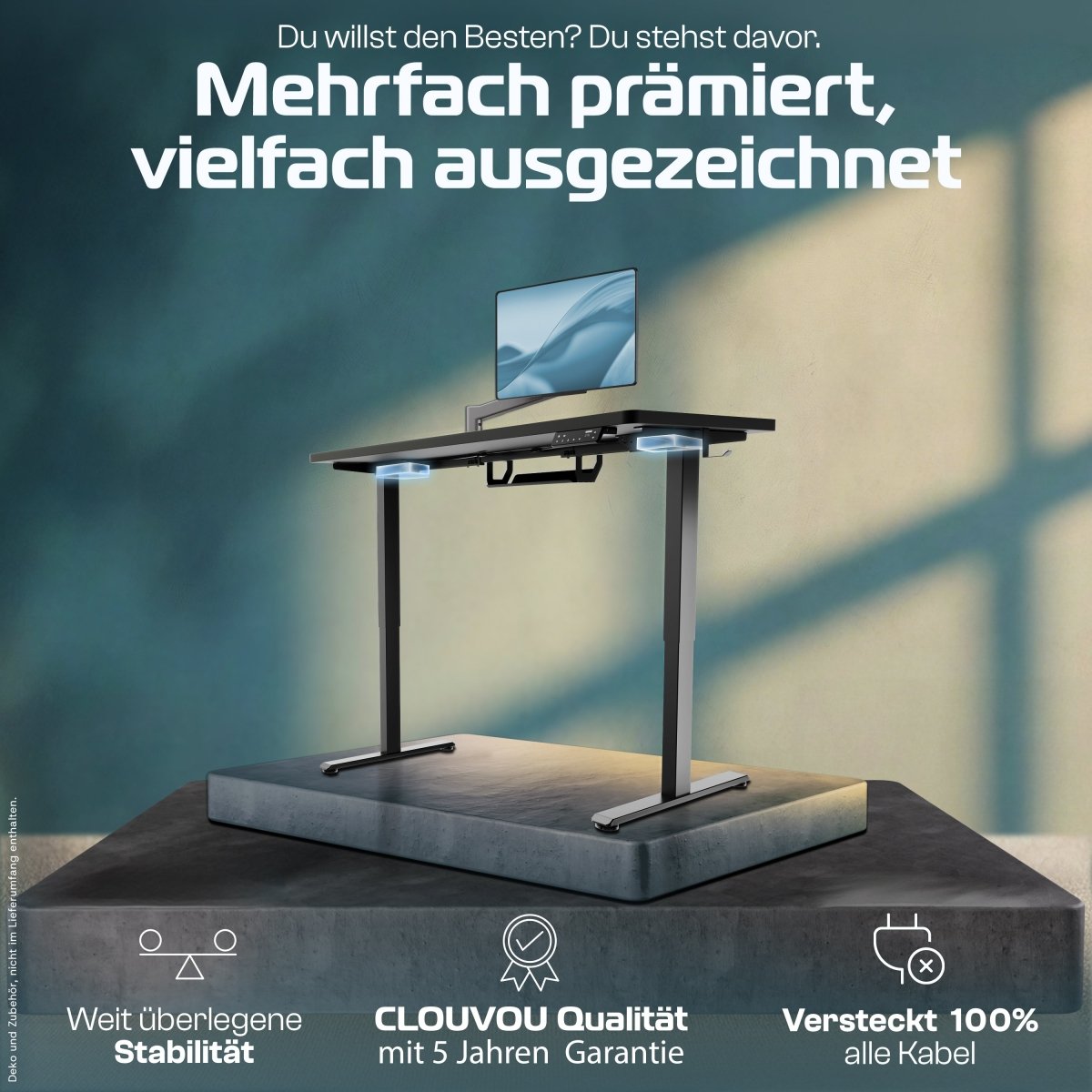 CleverDesk – Elektrisch höhenverstellbarer Schreibtisch - Clouvou 160 x 80cm