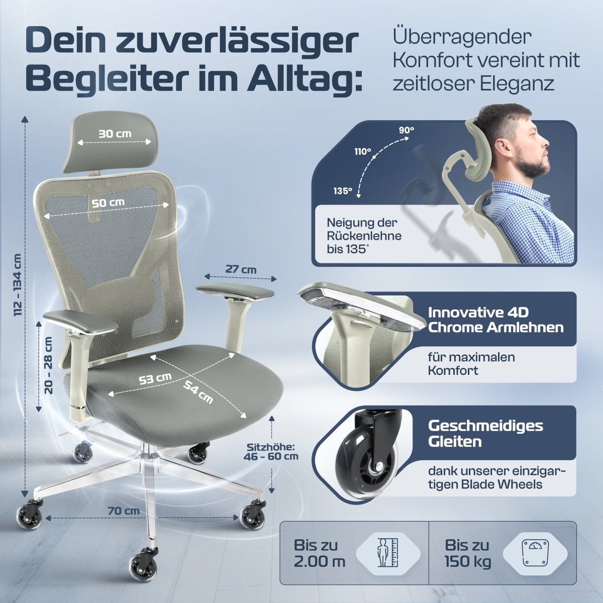 CLOUVOU CleverSeat - Ergonomischer Bürostuhl "Zeitloses Design trifft auf unschlagbare Qualität" - Clouvou #farbe_creme