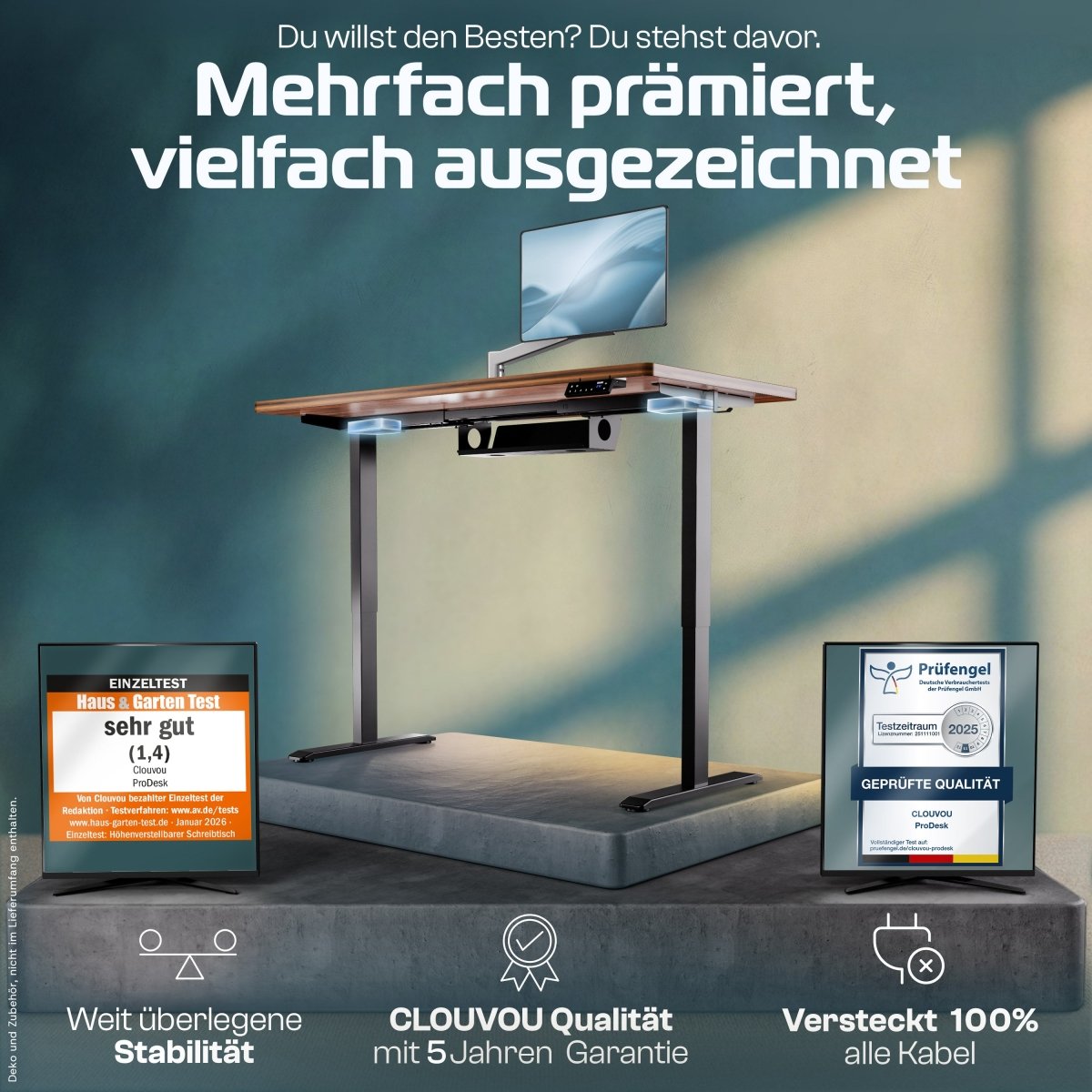 CLOUVOU ProDesk - Ergonomischer Sitz - Stehschreibtisch - Clouvou 160 x 80cm