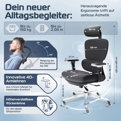 CLOUVOU ProSeat – Ergonomischer Premium Bürostuhl - Clouvou Creme