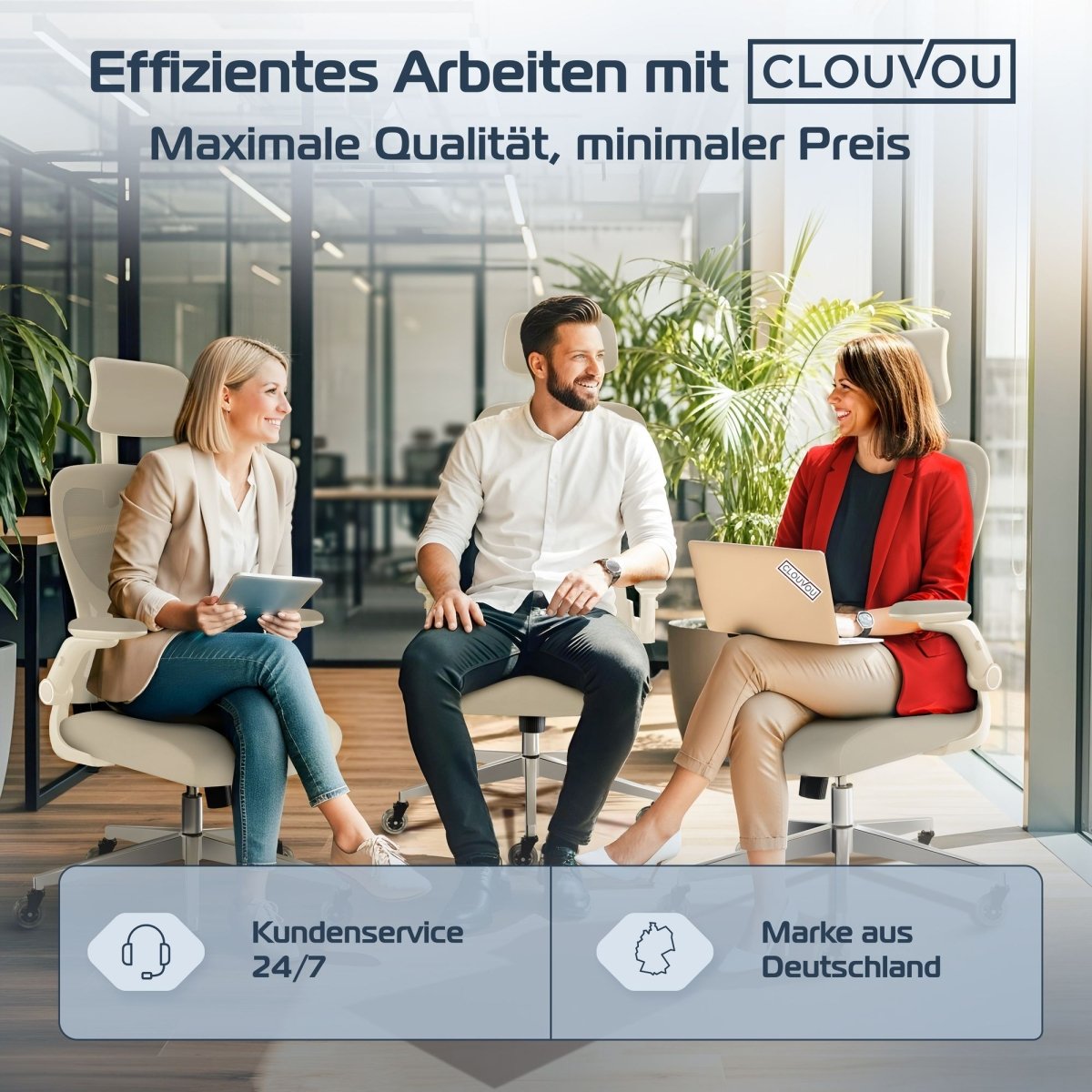 CLOUVOU SmartSeat – Ergonomischer preiswerter Bürostuhl - Clouvou Creme