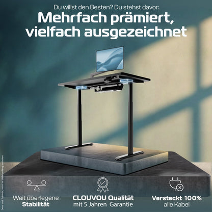 MasterDesk – Premium höhenverstellbarer Schreibtisch mit Dual - Motor - Clouvou 160 x 80cm